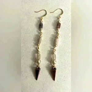 NEW fluorite and vintage faux pearl dangle earrings